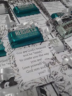 hersheys candy bar on top of a table covered in cards and paper notes