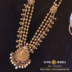 A 22k yellow gold long necklace is studded with Kundan stones and south sea pearls. Gold Long Necklace, Long Necklaces, South Seas, South Sea Pearls, Sea Pearls, Long Necklace