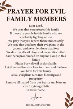 the prayer for evil family members, with an image of leaves and branches on it