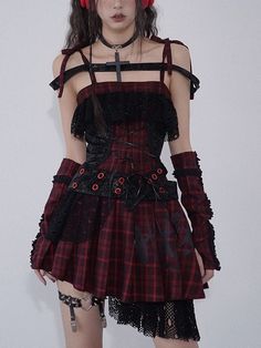 The price is for a dress only, others are not included. Garment Size SizeSMLFull Length616263Waist667074Bust808486 Punk Rock Dress, Red And Black Outfits, Punk Dress, Alt Outfits, Sweeney Todd, Alt Fashion, Suspender Dress, Red And Black Plaid, Really Cute Outfits