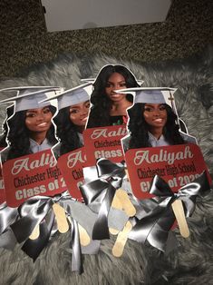 graduation caps and gowns are on display for the graduates to wear in their cap and gown