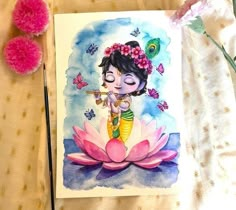 Kanha Ji Painting, Baby Krishna Painting, Krishna Art Paintings, Little Krishna Painting, God Doodles, Kanha Painting, Krishna Ji Painting, Water Coloring Art, Cute Krishna Painting