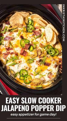 the easy slow cooker jalapeno popper dip recipe is ready to be eaten