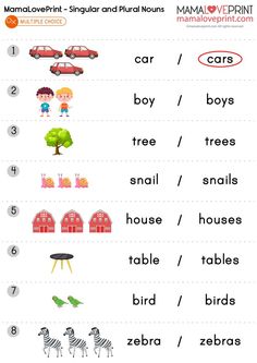 MamaLovePrint 英文工作紙 - Singular and Plural Nouns English Basic Grammar Learning Activities Kindergarten Worksheet Free Download 英文名詞的單數與複數 幼稚園工作紙 Grade 1 Language Worksheets, Primary 1 English Worksheet, Grammer English Worksheet, Singular Plural Activity, English Preschool Worksheets, Grade 1 English Worksheets For Kids