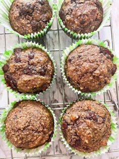 chocolate chip muffins cooling on a wire rack