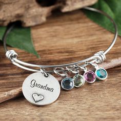 Grandma Birthstone Bracelet, Mother Bangle Bracelet, Gift For Mom, Heart Bracelet, Mommy Bracelet, Heart Bracelet, Mother's Day Gift by AnnieRehJewelry on Etsy Adjustable Heart-shaped Crystal Bracelet Gift, Mother's Day Heart Charm Bangle Bracelet, Friendship Bracelets For Mother's Day, Hand Stamped Heart Jewelry For Friendship, Adjustable Stainless Steel Crystal Bracelet For Gift, Heart Bracelets With Lobster Clasp For Mother's Day, Heart-shaped Bracelets With Lobster Clasp For Mother's Day, Personalized Adjustable Crystal Bracelet, Nickel-free Heart-shaped Bracelet For Personalized Gift