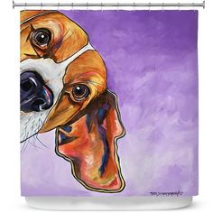 a painting of a dog's face on a purple background