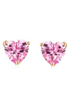 Heart shaped cubic zirconia stones add sparkle to these signature stud earrings. Post back Sterling silver, 14K gold or rose gold plated metal/cubic zirconia
 Imported Heart Stud Earrings, Cz Jewelry, Heart Studs, Heart Earrings Studs, Bling Jewelry, Rose Gold Plates, Or Rose, Heart Ring, Heart Shapes