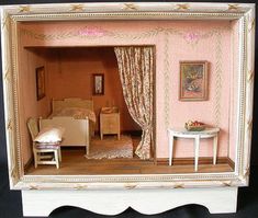 a doll house with furniture and curtains