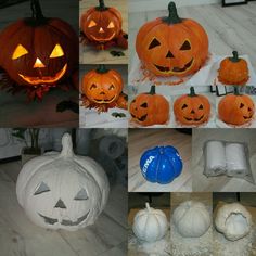 there are many pumpkins carved to look like jack - o'- lanterns