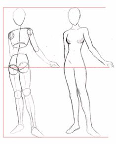 an image of a person's body and torso in three different stages of drawing