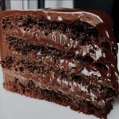 a piece of chocolate cake on a white plate