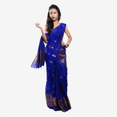 Padmini Guna Kora Navy Blue mekhela Chador with Blouse Piece___Rs. 1,289.00 Kanjivaram Sarees Silk, Kanjivaram Sarees, Wrap Dress, Navy Blue, Saree, Silk