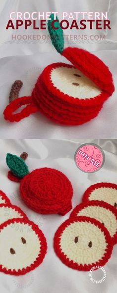 crocheted apple coasters made to look like apples