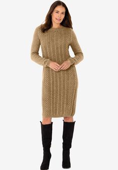 A go-to for rich texture and cozy warmth, our cable knit sweater dress feels great to wear and looks flattering. 42” lengthAcrylic, importedMachine washable Plus Size Short Dresses, Sweater Dress Casual, Cable Knit Sweater Dress, Dress Woman, Woman Within, Sweater Dress Women, Swimsuits For All, Knit Sweater Dress, Cable Knit Sweater