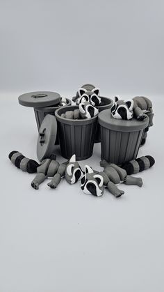 several black and white objects are placed next to each other