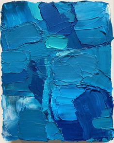 an abstract painting with blue and green colors