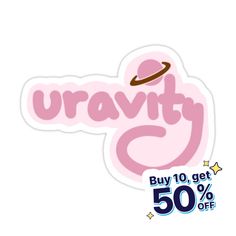 a pink sticker with the word uravity on it and an image of a hat