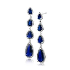 10 cttw Blue Sapphire Cubic Zirconia graduated pear drop earrings. Set in rhodium plated brass. Style #: CZ-KE2859_BLSI Kenneth Jay Lane, Earrings Set, Pear Shaped, Rhodium Plated, Blue Sapphire, Jay, Cubic Zirconia, Pear, Jewelry Watches