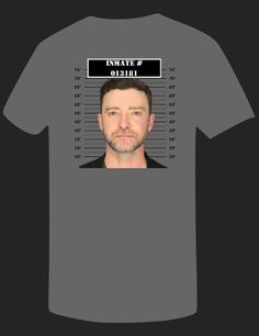 a mug shot of a man with the words inmate on his face in front of a gray t - shirt