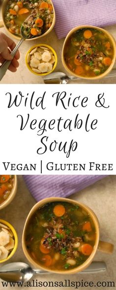 two bowls of wild rice and vegetable soup