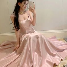 MQTIME - Vintage Women Pink Elegant Square Collar Birthday Evening Party Long Dress Summer Backless Vacation Pleated Dress 2024 New Trend Measurement In CM Size Chest Waist Length S 84 66 101 M 88 70 103 L 92 74 105 Measurement In Inch Size Chest Waist Length S 33.1 26.0 39.8 M 34.6 27.6 40.6 L 36.2 29.1 41.3 Satin Midi Dresses, Birthday Clothes, Midi Dresses For Women, Korean Fashion Summer, Elegant Maxi Dress, Dress A Line, Elegant Casual, Vintage Material, Women's Evening Dresses