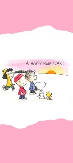 a happy new year card with a charlie and his friends