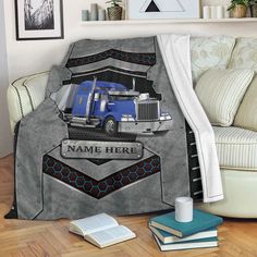 Ohaprints-Fleece-Sherpa-Blanket-Blue-Truck-Trucker-Truck-Driver-Carbon-Stone-Custom-Personalized-Name-Soft-Throw-Blanket-2232-Fleece Blanket Truck Blanket, Football Bedding, Gifts For Truckers, Plush Throw Blanket, Comfy Couch, Sherpa Throw Blankets, Plush Throw Blankets, Fluffy Blankets, Soft Throw Blanket