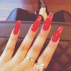 Red Coffin Nails Long Red Nails, Red Manicure, Red Acrylic Nails, Red Nail, Glam Nails