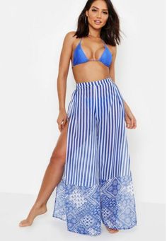 Split Leg Pants Swim Wear Cover Up Sheer 100% Polyester No exchange or returns. Final sale Split Leg Pants, Cover Up Pants, Beach Trousers, Split Legs, Head Shop, Blue Dream, Pants Large, Beach Pants, Swim Wear