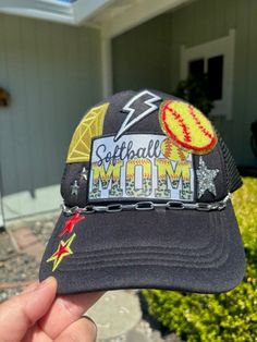 Softball Mom themed Trucker Patch Hat. These are the hottest trend on social media today. Great for festivals, concerts, night life and everyday wear. This foam trucker hat is fully adjustable and offered in hat colors Black, White, Light Pink, Neon Pink, Neon Yellow and Green Camouflage. Custom Hats avail. One size fits all. $35 Small Print: patch, mama, cowboy, hat, faith, rock and Roll, trucker, patch, cap, chain, iron on, sew on, festival, concert, neon, baseball cap, ball hat, chain, vintag Softball Trucker Hat Ideas, Trendy Hats For Baseball Season Sports Events, Trendy Hats For Baseball Season, One Size Hip Hop Trucker Hat For Baseball Season, Trendy Trucker Visor Hat For Baseball Season, Trendy Visor Trucker Hat For Baseball Season, Trendy Snapback Trucker Hat For Baseball Season, Adjustable Novelty Sports Hats, Fun Trucker Hat For Music Festival