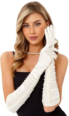 PRICES MAY VARY. 🌹 ROARING 20S ACCESSORIES FOR WOMEN - A fun way to add some glamour to your look. This evening party gloves are perfect for fashion shoots and runway shows - where they are used to add a touch of glamour and drama to the outfits, formal events such as weddings, galas, and black-tie parties, opera performances and musical events where they add a touch of sophistication and elegance to the attire, The Great Gatsby themed party, 1920s flapper costume party, and many more. 🌹 HIGH- Roaring 20s Accessories, 20s Accessories, Long Satin Gloves, 1920s Flapper Costume, Long Black Gloves, Gatsby Accessories, Party Gloves, Great Gatsby Themed Party, Outfits Formal