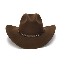 The MAYBELLE Stampede Collection brings classic style and elegance to the wild, western lifestyle. Crafted from genuine leather, this hat is detailed with mini studs and a metal strap for added flare. For comfort and durability, the hat is lined with wool felt, a 4 inch brim providing the perfect amount of sun protection and style. Western Wool Hat Bands For Rodeo, Western Wool Felt Hat For Rodeo, Western Wool Fedora For Rodeo, Western Style Felt Hat For Winter, Western Fur Felt Hat For Rodeo, Western Wool Hat For Western-themed Events, Fur Felt Rodeo Hat, Western Style Felt Hat For Rodeo In Winter, Western Felt Hat For Rodeo In Winter