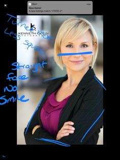 an image of a woman with blue lines on her face and in the background she is smiling