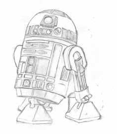 a pencil drawing of a r2d2 robot