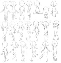 an image of cartoon character poses for children to learn how to draw the human body