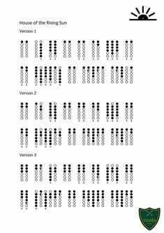 the house of the rising sun worksheet is shown in black and white, with numbers