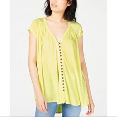 An Update To A Casual T-Shirt With This High-Low Top Featuring Smocked Shoulder Top And Bottom Trim At The Placket -Hits At Hips -V Neck Casual V-neck Top With Smocked Back, Green Smocked Back Top For Summer, Green Summer Top With Smocked Back, Casual Smocked Short Sleeve Top For Daywear, Casual Smocked Top For Spring, Casual V-neck Peasant Top For Spring, Casual Green Smocked Top For Beach, Casual Cotton Peasant Top For Vacation, Summer Tops With Smocked Back And Short Sleeves