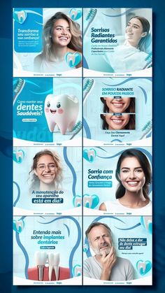 dental flyer templates with toothbrushes and smiling woman in blue tones - flyers print templates