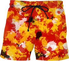 Red and Gold Paint Splatter Swim Shorts by BigTexFunkadelic   #SwimShorts #SwimTrunks #PaintSplatter #Abstract #DigitalArt #PaintballShorts #RedAndGold #Summer