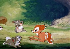 several cartoon animals are playing in the grass