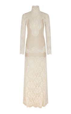 Lace-Paneled Satin Maxi Dress By Rabanne | Moda Operandi Luxury Cream Lace Maxi Dress, Luxury Lace Crochet Maxi Dress, Off-white Lace Maxi Dress, Ivory Satin Dress, Moda Operandi White Dress, Skirt Shapewear, Zimmermann White Lace Dress, Second Wedding Dresses, Lace Cutout