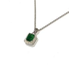 Emerald Cut Emerald Green Cluster Pendant on a 925 UK Sterling Silver Curb Chain. Absolutely beautiful, fabulous solid quality showpiece, you will not be disappointed with this new range we are currently creating. Beautifully detailed, our Lab Created Emerald Green Pendant features a centre Emerald with multiple little Round Created Diamonds creating a beautiful rectangular shape. Features of this Emerald green Necklace for sale:  Metal: Sterling UK Silver , Rhodium Plated for extra toughness, hallmarked 925. Stone: Lab Created Emerald & Diamond Style: Edwardian / Cluster / Square / Rectangular / Art Deco. Length of Chain: Adjustable 16 - 18 Inch ( This is the most commonly requested necklace length, will suit most necklines. If you are unsure or would need a different length please messag Emerald Green Necklace, Green Pendants, Prom Ideas, May Birthstone, Emerald Necklace, Square Pendant, Cluster Pendant, Green Crystal, Green Necklace