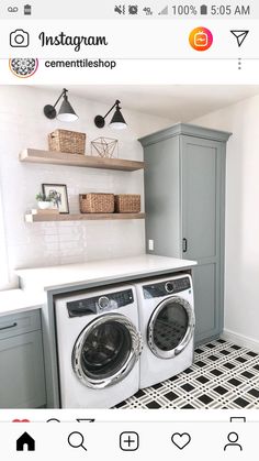 an image of a laundry room with the words instagram on it and a washer in