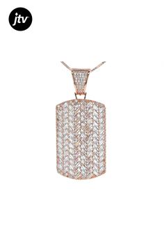 Bella Luce ��white diamond simulant 7.85ctw round and baguette, Eterno ��� 18k rose gold over sterling silver pendant with chain. Pendant measures approximately 1.88"L x 0.81"W and has a 6mm bail. Also includes an 18 inch baby box chain and has a lobster claw closure. The diamond equivalent weight is 6.18ctw. Rectangular Rose Gold Jewelry With Baguette Diamonds, Rectangular Rose Gold Cubic Zirconia Jewelry, Rose Gold Cubic Zirconia Jewelry In Baguette Cut, Rose Gold Cubic Zirconia Jewelry With Baguette Cut, Rose Gold Baguette Cut Diamond Jewelry, Rose Gold Baguette Diamond Jewelry In Cubic Zirconia, Rose Gold Cubic Zirconia Jewelry With Baguette Diamonds, Rose Gold Cubic Zirconia Iced Out Necklace, Rose Gold Iced Out Cubic Zirconia Necklaces