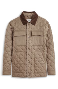 Head into the cold-weather season in this timelessly stylish and comfortably functional field jacket boasting a wale-corduroy collar, diamond-quilted insulation and a relaxed fit. 27" length Two-way front-zip closure with snap storm placket Spread collar Adjustable snap cuffs Front welt pockets; chest flap pockets Lined, with synthetic fill 53% wool, 32% polyester, 5% cashmere, 5% nylon, 5% other fibers Dry clean Imported Casual Outerwear With Diamond Quilting, Diamond Quilted Long Sleeve Outerwear For Fall, Long Sleeve Diamond Quilted Outerwear For Fall, Fall Long Sleeve Outerwear With Diamond Quilting, Casual Quilted Jacket With Diamond Quilting For Fall, Casual Diamond Quilted Outerwear For Fall, Casual Diamond Quilted Jacket For Fall, Casual Diamond-quilted Outerwear For Fall, Winter Utility Quilted Workwear Jacket