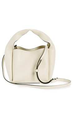 Sculpted from grained leather in a cube silhouette, this bucket bag offers plenty of room for the everyday essentials while retaining a lightweight feel. Carry the versatile look by the folded handle or attach the adjustable strap for shoulder wear. Bridge-clip closure Top carry handle; removable, adjustable shoulder strap Interior wall pocket; card slot Leather Made in Italy Designer Handbags Chic Bucket-shaped Hobo Bag For On-the-go, Modern Bucket Shoulder Bag With Removable Pouch, Modern Bucket Shape Shoulder Bag With Removable Pouch, Modern Bucket-shape Shoulder Bag With Removable Pouch, Modern Everyday Hobo Bag In Bucket Shape, Modern Bucket Satchel With Handles, Versatile Bucket Bag With Top Carry Handle, Modern Hobo Bag With Adjustable Strap In Bucket Shape, Modern Leather Bucket Bag With Top Carry Handle