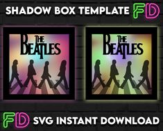 the beatles shadow box template for photoshopped with neon lights and shadows on brick wall