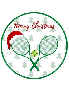 Porcelain tennis christmas tree ornament.  Picture of tennis rackets crossed with a ball, santa hat over one of the tops of the racket.  Merry Christmas written on top. Tennis Christmas, Golf Christmas, Christmas Golf, Tennis Rackets, Holiday Ornament, Fun Christmas, Etsy Sales, Gift For Friend, Secret Santa