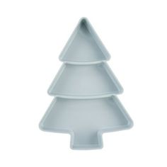 a white plastic christmas tree shaped cake pan on a white background with clippings